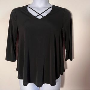 Chico’s Black Pullover Blouse with Criss Cross Detail Size 0/Medium 3/4 sleeve